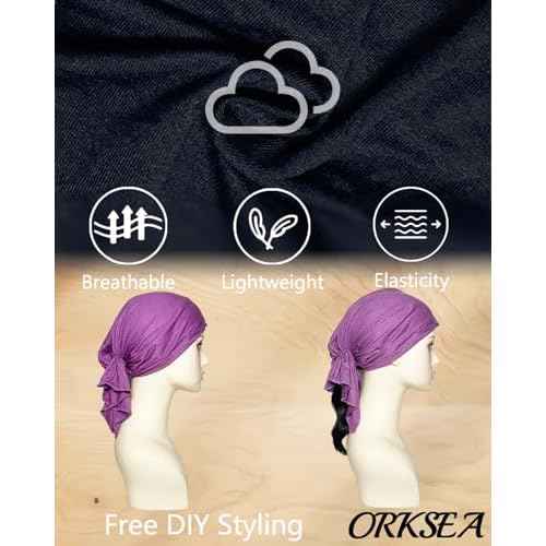 Chemo Headwear for Women Pre-Tied Head Scarf Slip On Headwraps Soft Turbans Cancer Hats Beanie Coverings Scarves