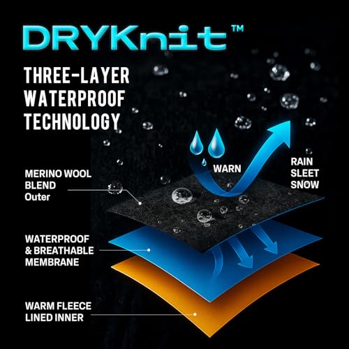 TOP-EX DryKnit¢â Waterproof Merino Wool M/L XL/XXL Fleece Lined Beanie,Warm Cold Weather Winter Hat Men&Women