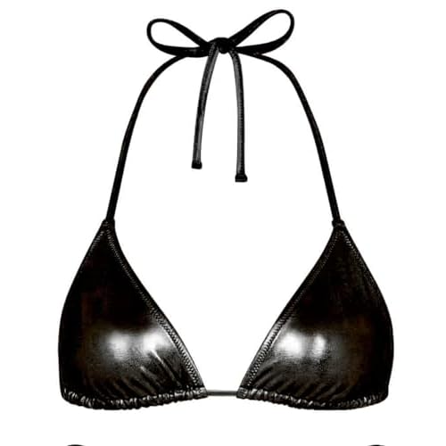 Women's Metallic Bikini Top - Halter Shiny Triangle Bralette Rave Tops Tie Side Swimsuit Bra