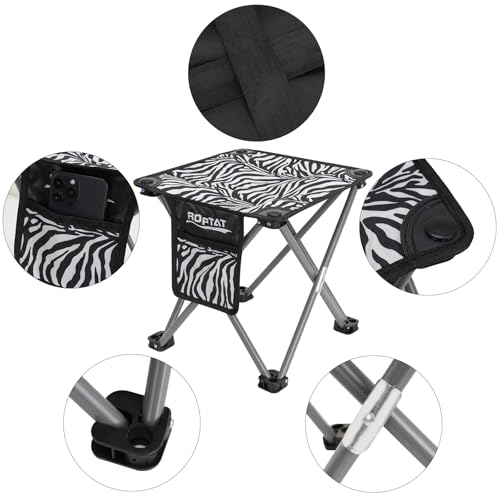 Roptat Camping Stool,Portable Folding Compact Lightweight Stool Seat for Camping Fishing Hiking Gardening Outdoor Walking Backpacking Travelling and Beach with Carry Bag (Zebra)