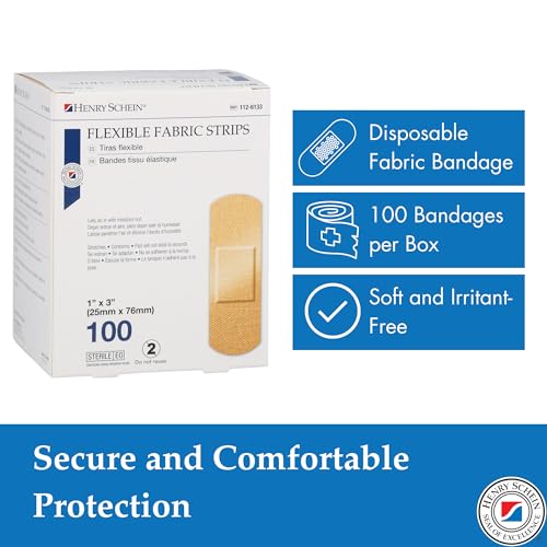 Henry Schein Sterile Adhesive Fabric Bandages, 1" x 3" ? Box of 400 Flexible, Breathable Strips ? Soft, Stretchable Wound Covers for First Aid, Medical Use, Clinics & Emergency Kits