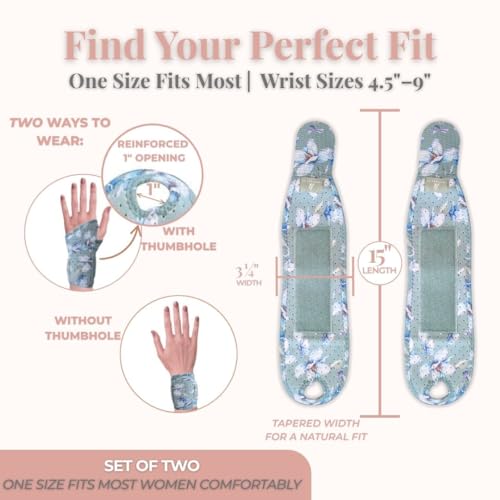 Carpal Tunnel Wrist Brace Left Hand, Right Hand for Women, Day or Night Compression Wrist Support Brace for Fitness, Keyboard Use, or Overnight Support, 2 Pack, Sage Green Floral Print