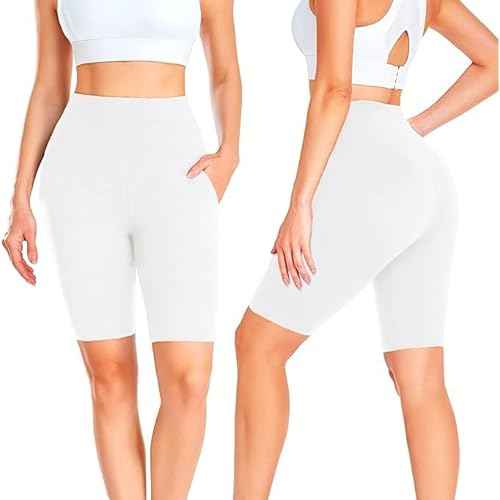 GROTEEN 8'' Biker Shorts Women with Pockets - High Waisted Tummy Control Yoga Workout Running Gym Spandex Shorts