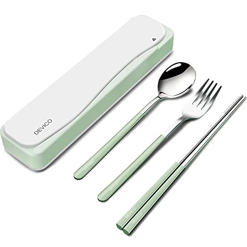 DEVICO Travel Utensils With Case, 18/8 Stainless Steel Camping Utensils, Reusable Portable Silverware Cutlery Set For Lunch Box, Include Fork Spoon Chopsticks