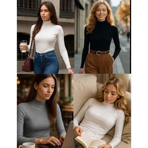 Ekouaer Women's Turtleneck Shirts Long Sleeve Soft Lightweight Fitted Mock Thermal Base Layer Tops