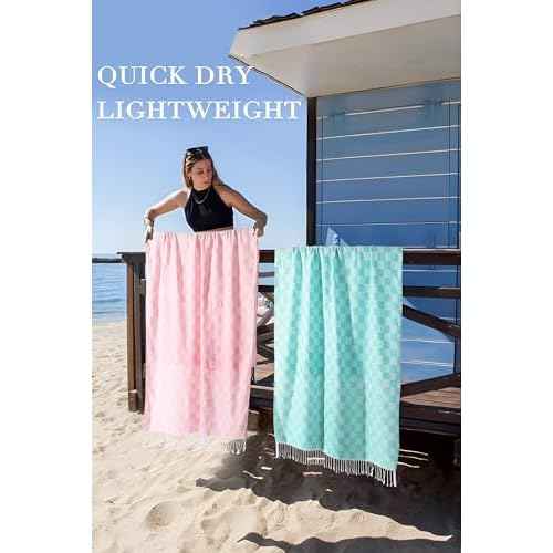 Checkered Plaid Turkish Beach Towel Vacation Essentials Blanket Sand Free Quick Dry Oversized Thin Cloud Clearance Alaska Cruise Summer Accessories Beach Gift Must Haves Gear Stuff Travel Gadgets