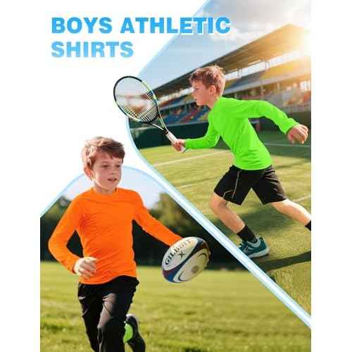 Boys Rash Guard Swim Shirt Long Sleeve Athletic Shirts UPF 50+ Sun Shirt Quick Dry Fit Neon Tees for Kids Girls Youth 2-16Y