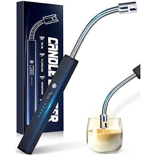 Electric Lighter for Candle USB Rechargeable ? Upgraded Plasma Arc with LED Display, Safety Lock & Long Neck for Grilling, Cooking, Camping ? Gifts for Men & Women