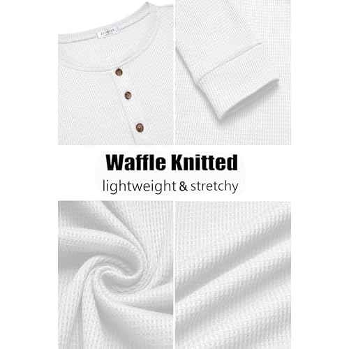 Ekouaer Mens Henley Long Sleeve Shirts Waffle T-Shirt Lightweight Thermal Undershirts S-XXL