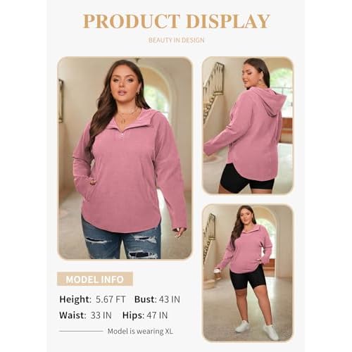 Eytino Women Plus Size Sweatshirt Half Zip Long Sleeve Hoodies Tops Oversized Casual Sweaters with Pockerts(1X-5X)