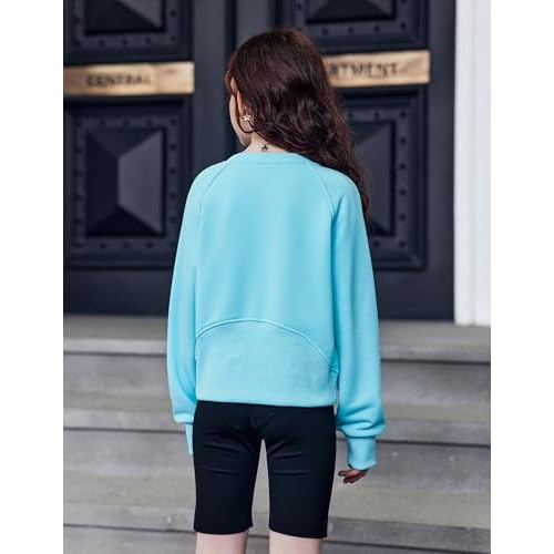 Arshiner Girls Sweatshirt Crop Tops for Teens Cropped Crewneck Pullover Ribbed Long Sleeve Shirts Thumb Hole