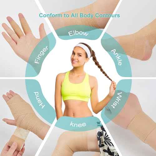 6 Pack,2inches¡¿ 5 Yards Self Adhesive Bandage Wraps for Sports, Cohesive Bandages,Atheletic Tape for Wrist, Ankle, Hand, Leg,Skin Color,Vet Wrap