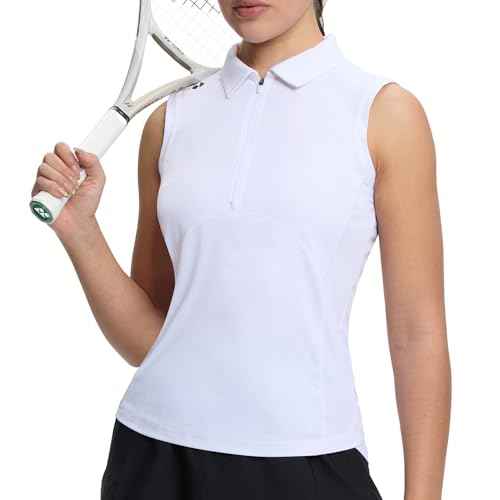HOTSUIT Womens Golf Shirt Sleeveless Collared Golf Clothes Polo Shirts Quick Dry Lightweight V Neck UPF 50+