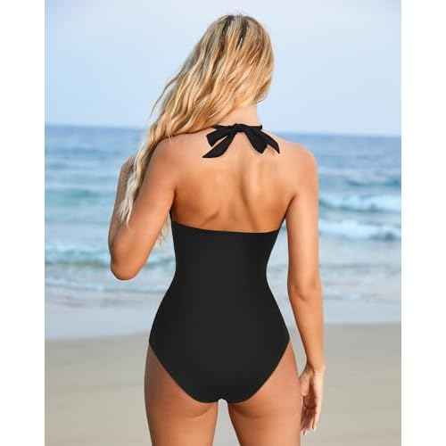 SUUKSESS Women Sexy Tummy Control One Piece Swimsuits Halter Push Up Bathing Suits