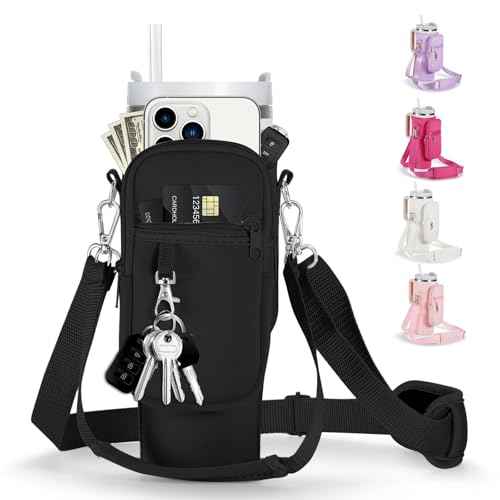linmaya Water Bottle Carrier Bag with Phone Pocket for Stanley Cup 40/30oz,Insulated Neoprene Water Bottle Holder Cross-boday Bag with Adjustable Shoulder & Handheld Strap Stanley Cup Accessories