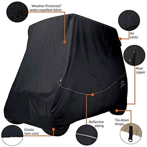 Classic Accessories Fairway Long Roof 4-Person Golf Cart Quick-Fit Cover, Black