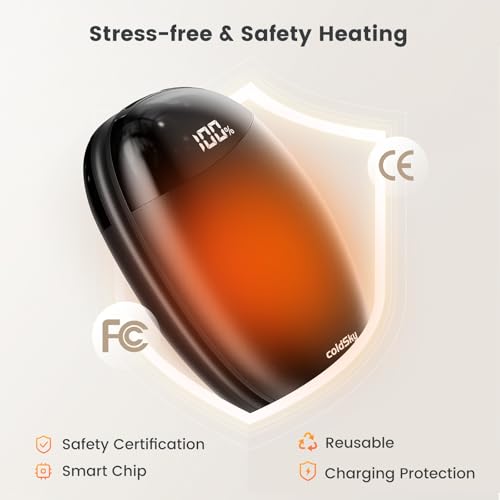 coldSky Hand Warmers Rechargeable 2 Pack with Display Screen, 2-in-1 Magnetic Wireless Electric Hand Warmers Portable Pocket Heater Gift for Women & Men