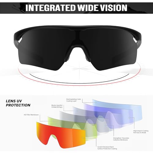 Polarized Sport-Sunglasses-Men Cycling Sunglasses: Running Sun Glasses UV Protection Golf Fishing 3packs