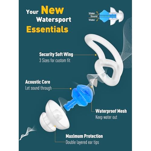 Ear Plugs for Swimming Surfing with Lanyard, Block Out Water Let Sound in, Reusable Comfy Custom-fit Swim Waterproof earplugs Men Women for Swimmer Shower Pool Bath Water Sports