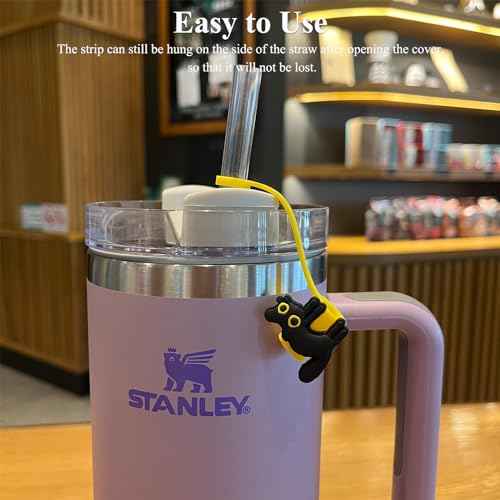 Cat Straw Cover Cap for Halloween Stanley Cup - 6PCs Cute Black Cat Straw Toppers for 30 40 Oz Tumbler with Handle Silicone Straw Tips Accessories for 10mm Straws