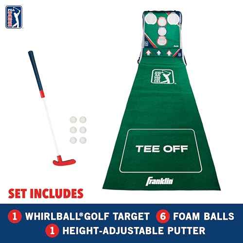 Franklin Sports PGA Whirlball Putting Green Golf Game - Golf Putter Game Set with Whirlball Target + Putting Matt - Adjustable Putter & 6 Foam Balls - Fun Indoor Set for Adults + Kids