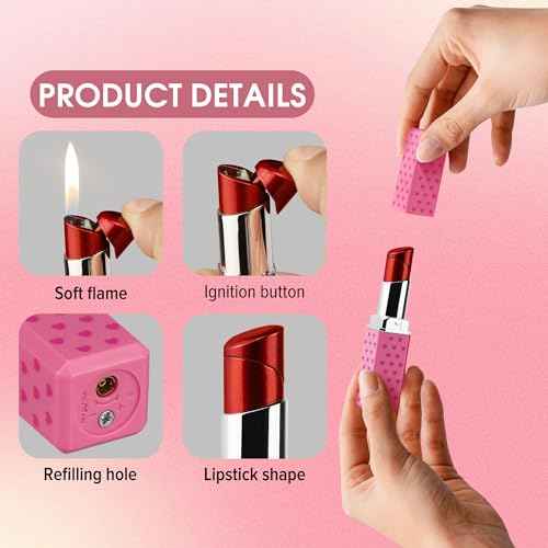 Cute Lipstick Lighter Soft Flame Refillable Butane Lighter, Adjustable Pocket Lighter Delicate Gift for Girls Women Girlfriend on Birthday,Anniversary Red(Without Butane)