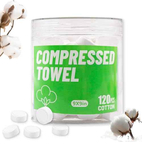 Compressed Towels Portable Disposable Compressed Cotton Coin Tissue Towel for Travel, Camping, Hiking, Sport, Beauty Salon, Home Hand Wipes 120Pcs (8.6in¡¿9in)