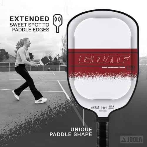 JOOLA Agassi GRAF Champion 12mm Pickleball Paddle - Sandblasted Pickleball Racket Increases Spin & Control - Agassi Shape with Extended Sweet Spot - UPA-A Certified - USAP Approved - NFC Chip Enabled