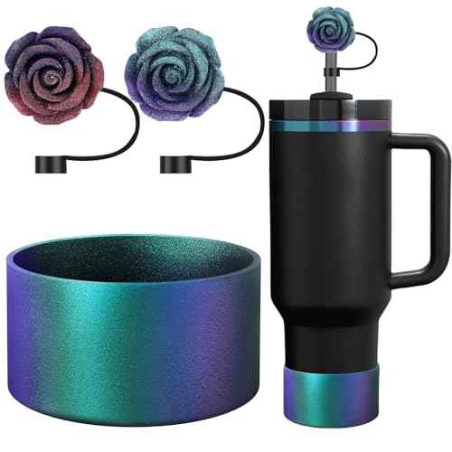Gradient Silicone Boot and 2 PCS 10MM Glitter Straw Cover, Anti-Slip Sleeves Bottom Protector Compatible with Stanley Cup 20 30 40 Oz Water Bottle 2.8-3IN Base Halloween Tumbler Accessories Gifts