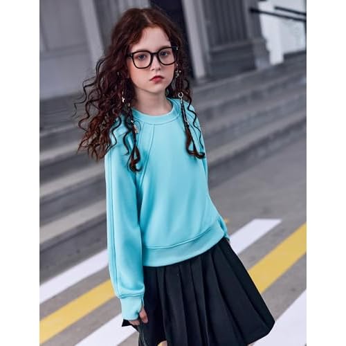 Arshiner Girls Sweatshirt Crop Tops for Teens Cropped Crewneck Pullover Ribbed Long Sleeve Shirts Thumb Hole
