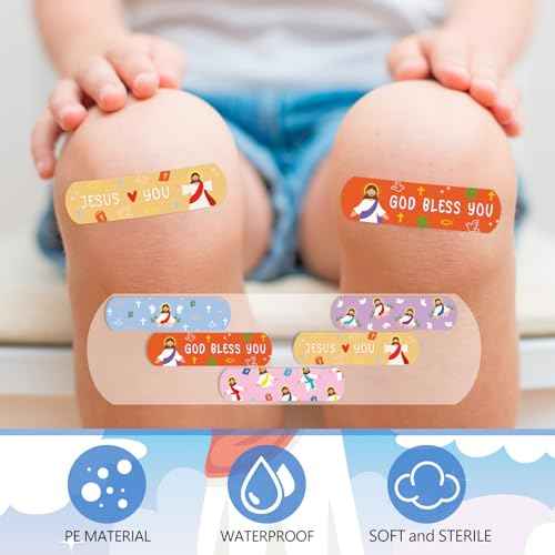 Geiserailie 400Pcs Jesus Colorful Cartoon Adhesive Bandages Jesus Kids God Bless You Waterproof Breathable Bandages Pack for Children(Jesus)