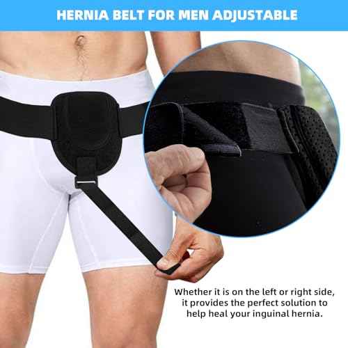 Hernia Belt for Men, Left or Right Inguinal Hernia Support Belt Pain Relief With Removable Compression Pads Adjustable Groin Hernia Truss for Pre/Post Surgery, Inguinal, Femoral and Groin Hernias