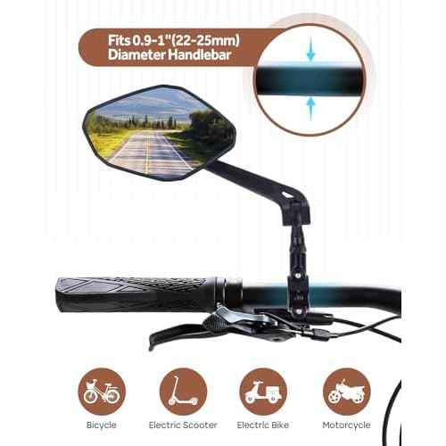 Bike Mirror Handlebar Mount, HD Wide Rear View Bicycle Mirrors for Handlebars with Scratch Resistant Glass, 360¡ÆAdjustable Bike Rear View Mirror for Scooter, Motorcycle, Bikes (HD Lens: Left)
