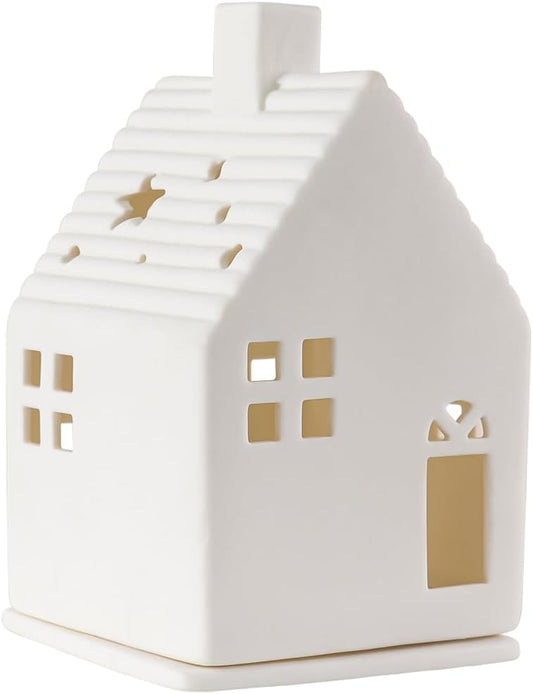 Tea Light House | Ceramic White Decorative Lantern - Removable Two-Part Design for LED Lights