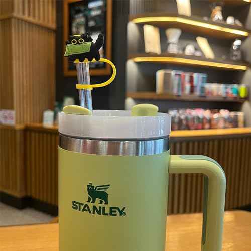 Cat Straw Cover Cap for Halloween Stanley Cup - 6PCs Cute Black Cat Straw Toppers for 30 40 Oz Tumbler with Handle Silicone Straw Tips Accessories for 10mm Straws