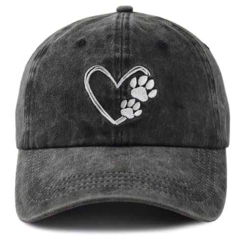 Dog Paw Print with Love Heart Hat for Women Men, Adjustable Embroidered Cotton Dog Lovers Baseball Cap