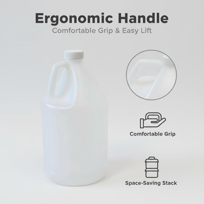 1-Gallon HDPE Plastic Jugs, Water Jug With Child-Safe Lids–BPA-Free,Leakproof, Stackable Containers,1 Gallon Water Bottle For Fermentation,Brewing,Storage,Detergent Mixing & Industrial Use (2-Pack)