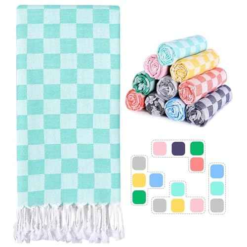 Checkered Plaid Turkish Beach Towel Vacation Essentials Blanket Sand Free Quick Dry Oversized Thin Cloud Clearance Alaska Cruise Summer Accessories Beach Gift Must Haves Gear Stuff Travel Gadgets