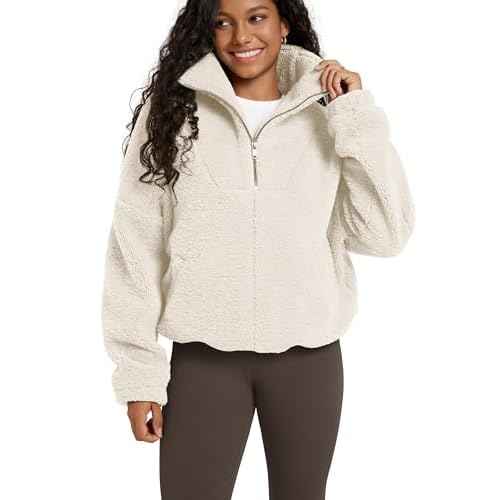 ODODOS Women's Sherpa Fleece Half-Zip Pullover - Cozy Warm Long Sleeve Sweatshirt Cinchable Outerwear with Pockets