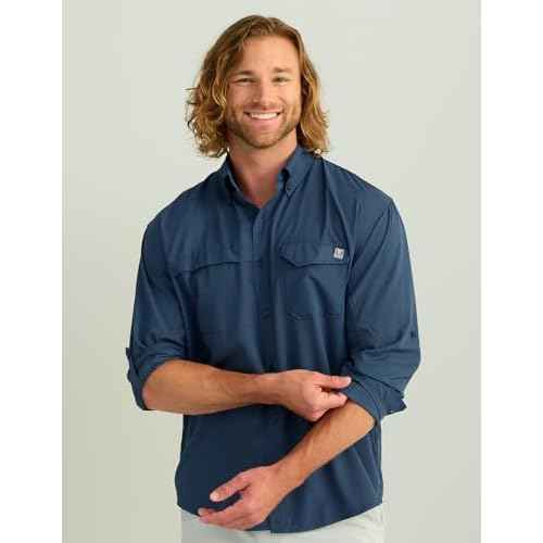 HUK Mens Tide Point Solid Long Sleeve Shirt, Button Down for Men, Fog Green, 3X-Large