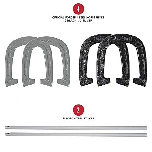 Franklin Sports Horseshoes Sets - Metal Horseshoe Game Sets for Adults + Kids - Official Weight Steel Horseshoes - Beach + Lawn Horseshoes Sets - Sets Include (4) Horseshoes and (2) Ground Stakes