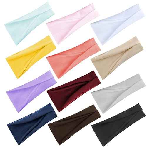 Headbands for Women 12PCS, Wide Sports Headbands, Elastic Soft Running Fashion Headband Absorb Sweatbands Non Slip Headbands for Fashion, Washing Face, Workouts,Yoga, Daily Use