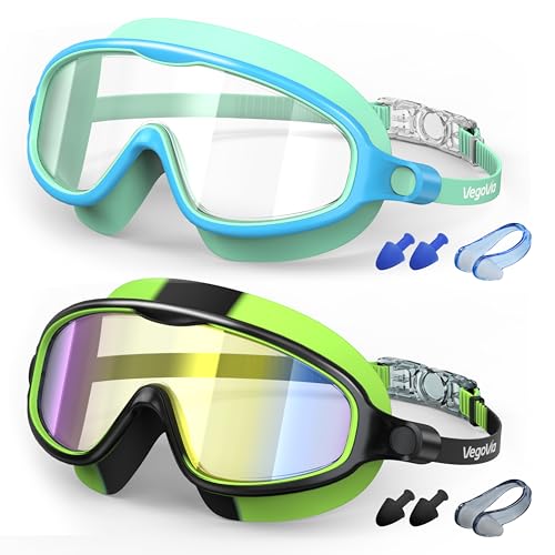Kids Swim Goggles 2 Pack, Anti-Fog UV Protection Wide View Swimming Goggles for kids 3-15 Youth Boys Girls Toddler