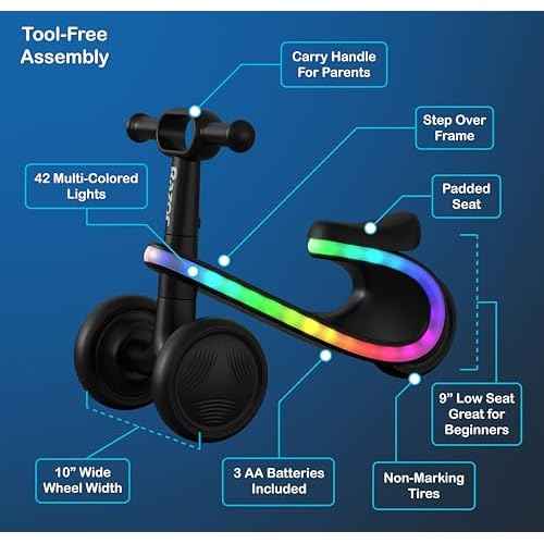 Razor Lightwave Baby & Toddler Balance Bike ? 3 Wheel Seated Scooter for Ages 12?30 Months, Balance Bike 1 Year Old, Baby¡¯s First Bike with Multicolor LED Lights, Tool-Free Assembly