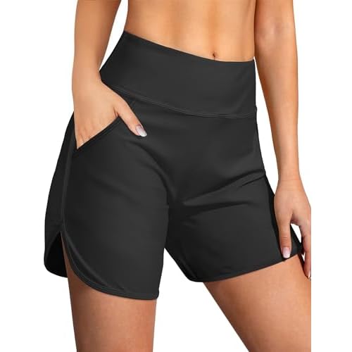 Buauty Women's 5" Swim Board Shorts Quick Dry High Waisted Swimsuits with Liner Pockets UPF 50+ Bathing Suits Bottoms Trunks