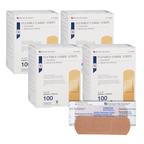 Henry Schein Sterile Adhesive Fabric Bandages, 1" x 3" ? Box of 400 Flexible, Breathable Strips ? Soft, Stretchable Wound Covers for First Aid, Medical Use, Clinics & Emergency Kits