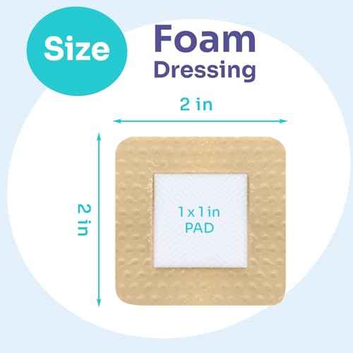 Conkote Silicone Foam Dressings 2'' X 2'', Large Bandages for Wound Care, Box of 10 Dressings