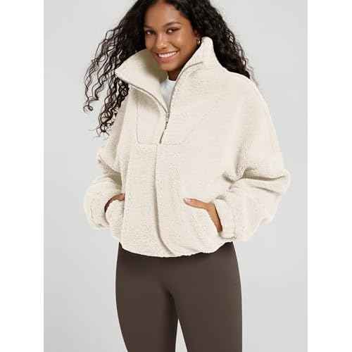 ODODOS Women's Sherpa Fleece Half-Zip Pullover - Cozy Warm Long Sleeve Sweatshirt Cinchable Outerwear with Pockets
