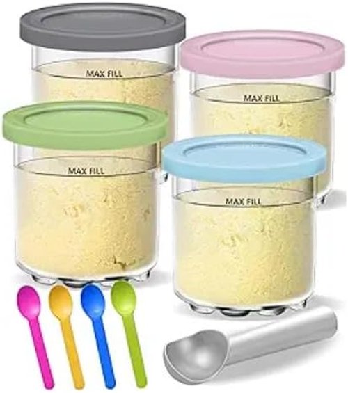 Creami Pints and Lids for Ninja - 4-Pack Ice Cream Containers | Smoothie Pot Compatible with NC299AMZ & NC300s