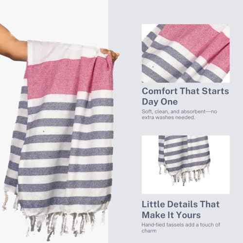Cotton Turkish Beach Towel with Towels Oversized 36"x72" Pool Absorbent Extra Large Quick Dry Sand Travel Towel (Ros? & Riviera, 4 Pack)